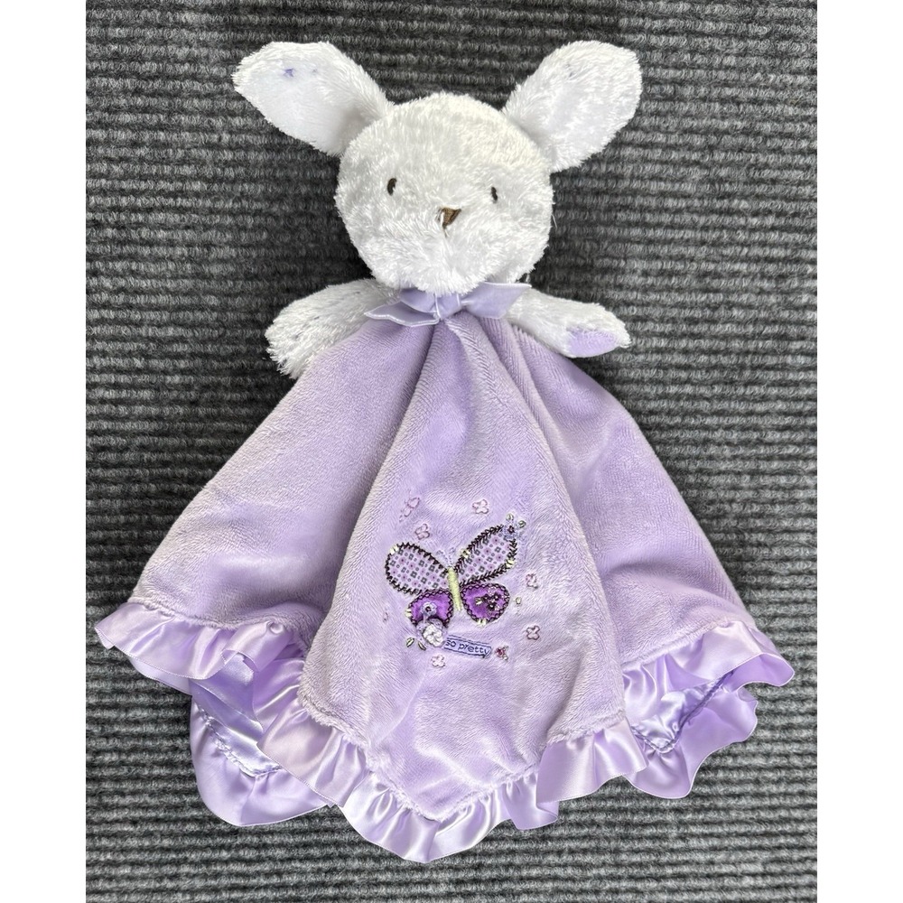 Carters So Pretty Purple White Bunny Butterfly Lovey Blanket Satin Lilac Rattle